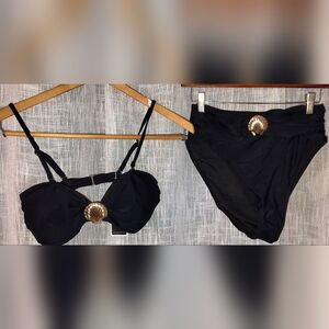 👙Sherry DC Black High Waisted Bikini With Metal Seashell Accent Medium